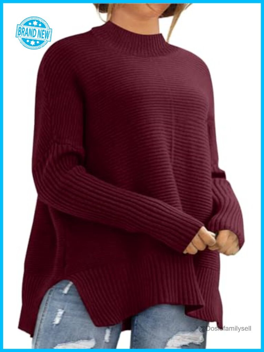 Womens Plus Size Ribbed Knit Tunic Sweater Long Sleeve Pullover